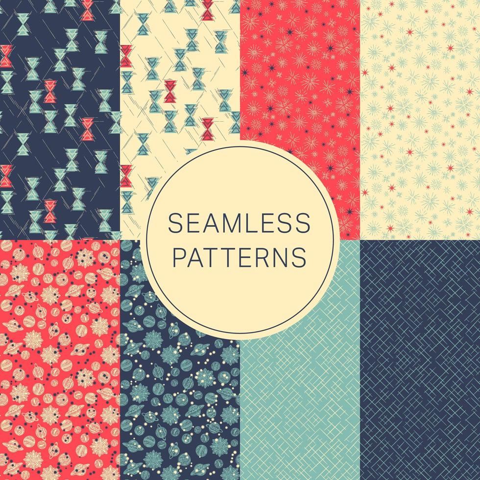 Blue, red and yellow seamless pattern collection vector