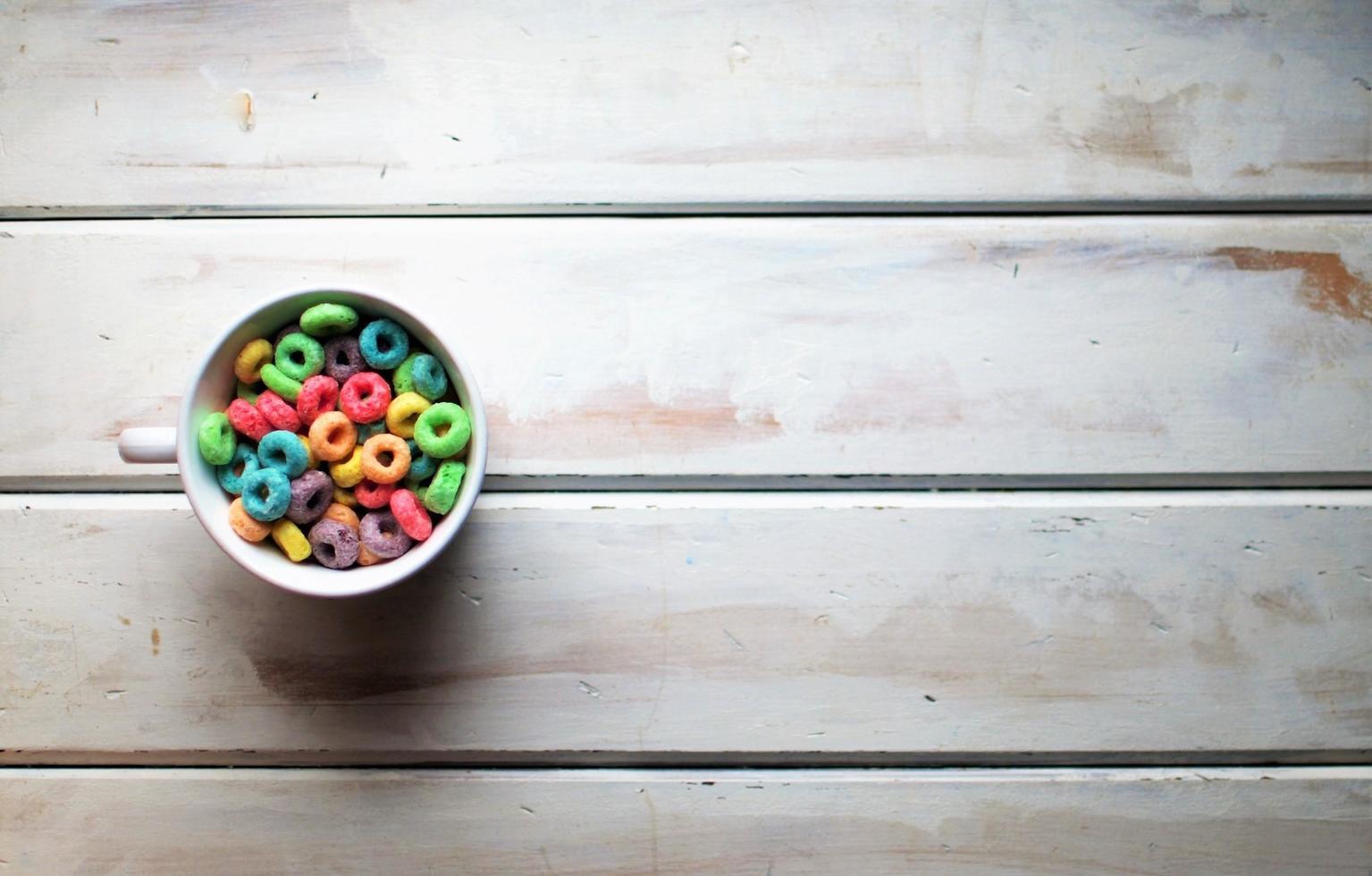 Top view of cereal on a white table photo