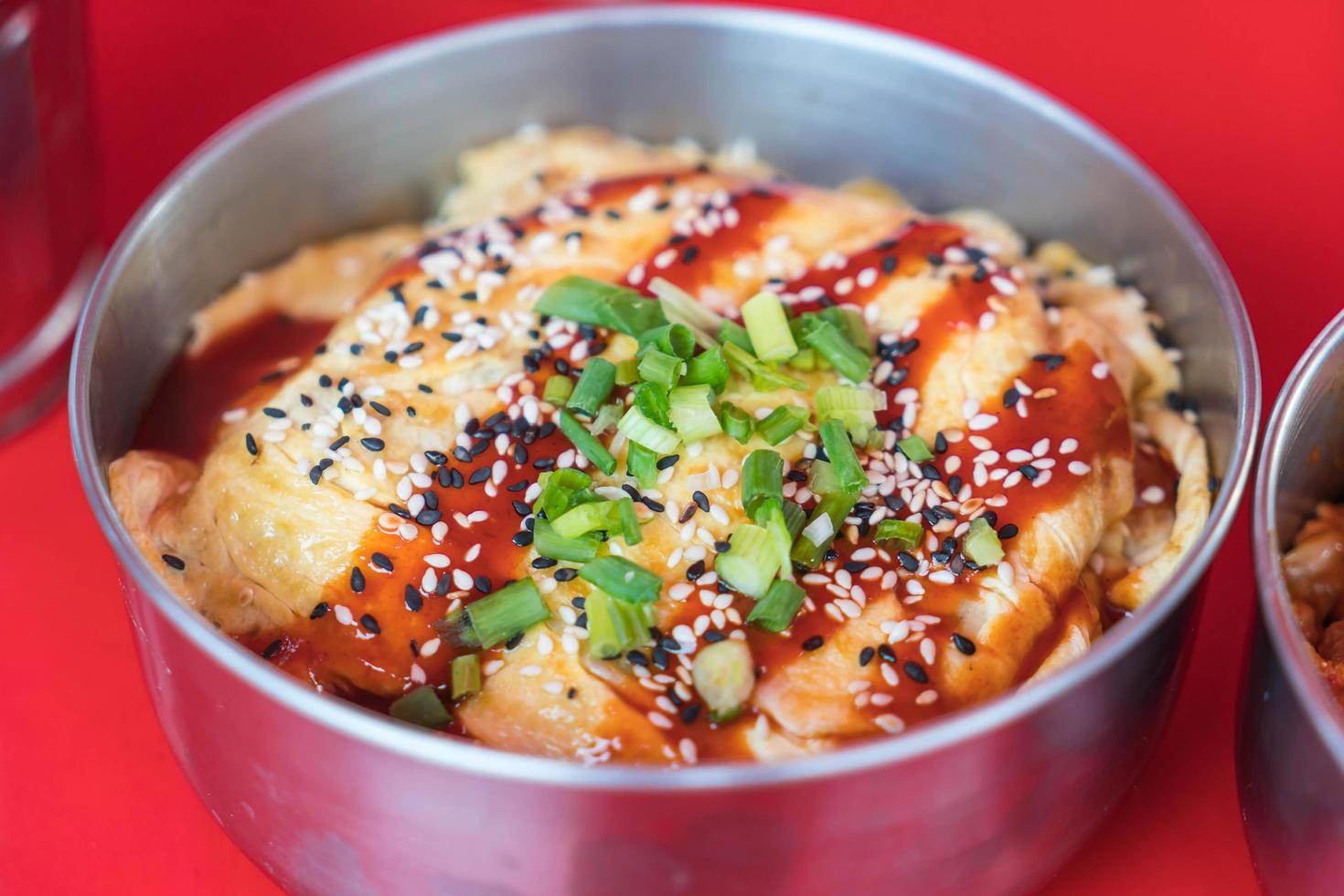 Close-up of fried rice with egg wrap photo