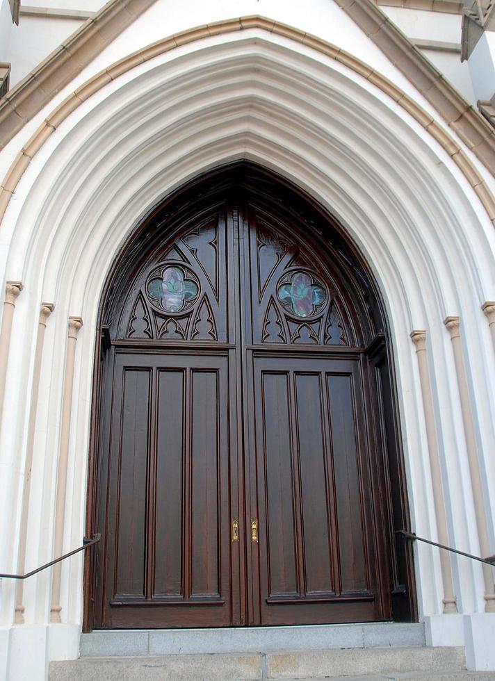 Wooden church entrance photo