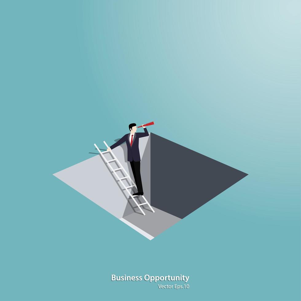 Businessman Climbing ladder from the hole vector