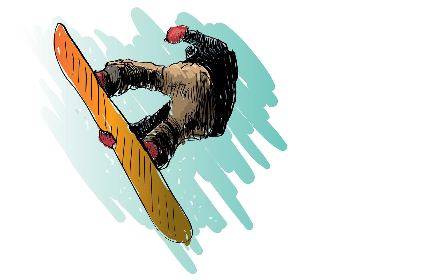 Sketch of man snow boarding vector