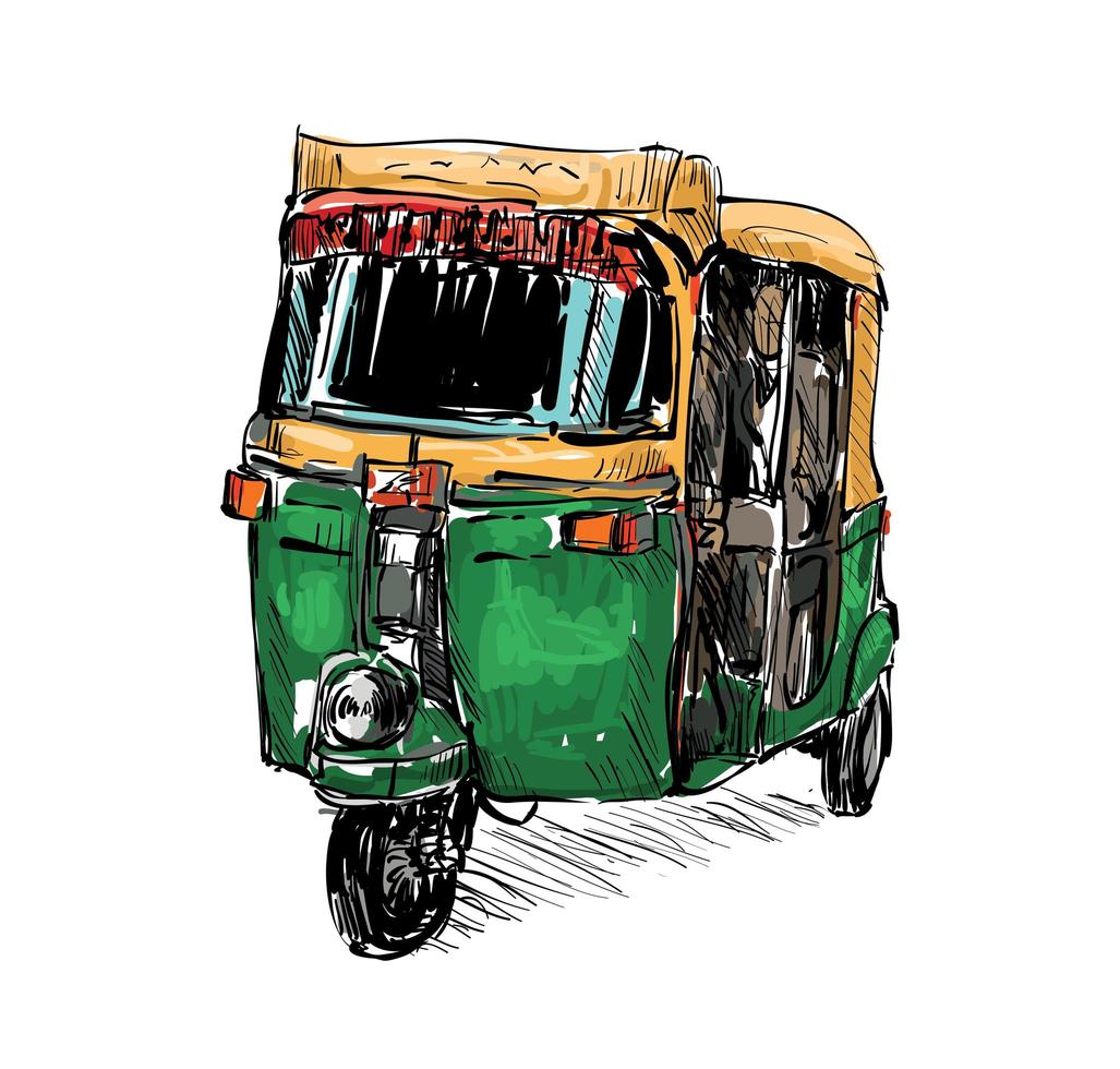 Sketch of a auto rickshaw vector