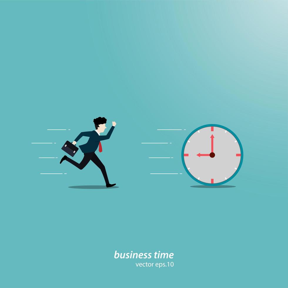 Young businessman runs and compete against the clock vector