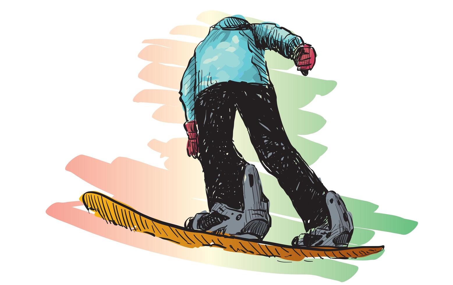Sketch of man snow boarding vector
