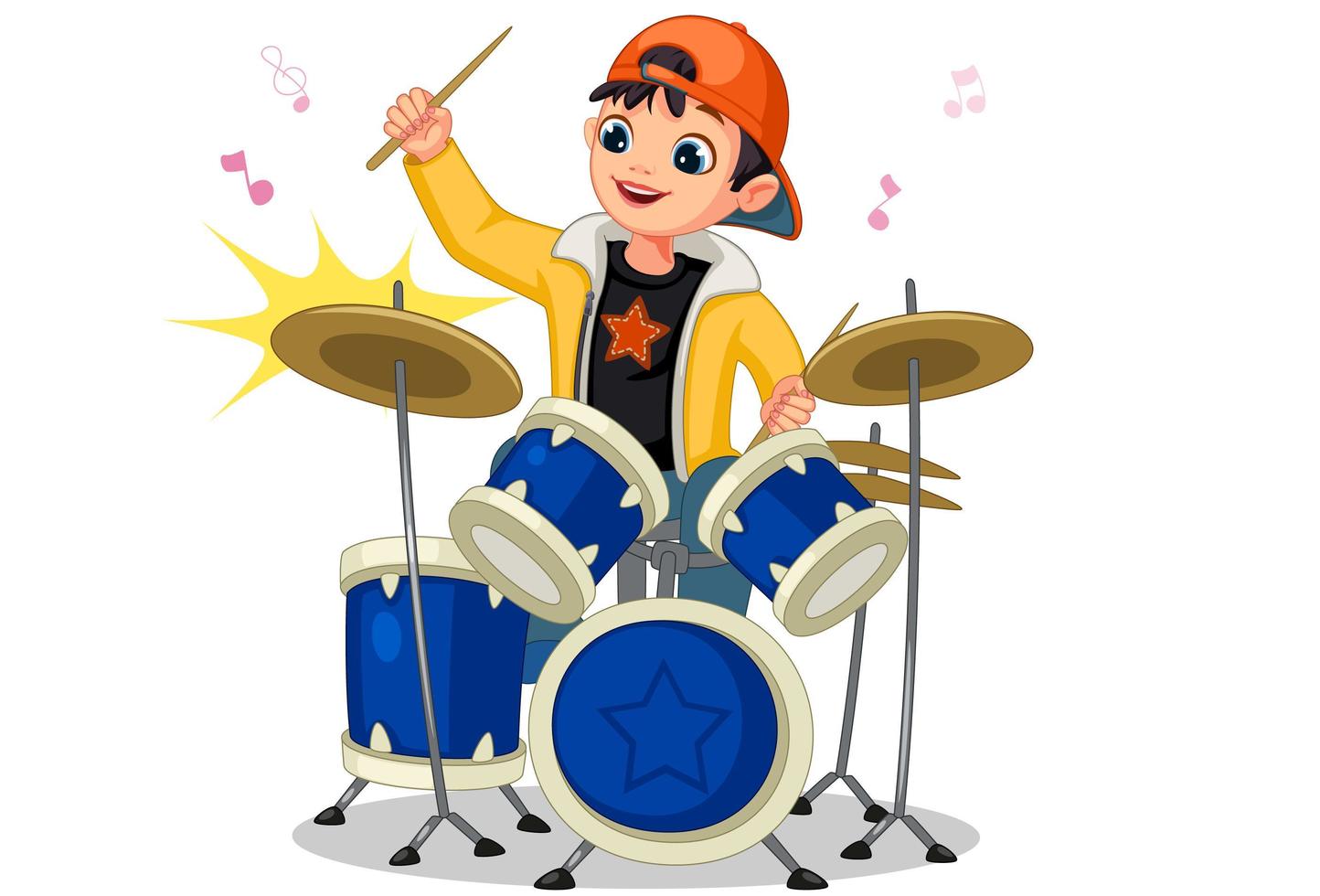 Little boy playing drum set vector