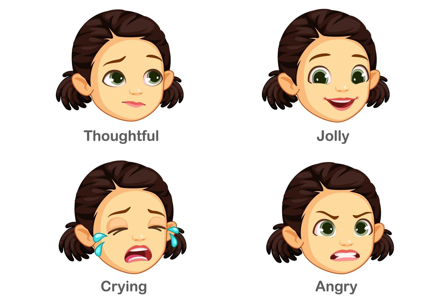 conjunto de expresiones faciales de niña vector