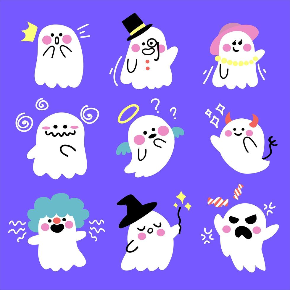 Cute Spooky Adorable Cartoon Ghost Set  vector