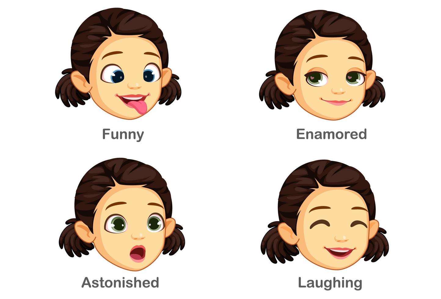 conjunto de expresiones faciales de niña vector