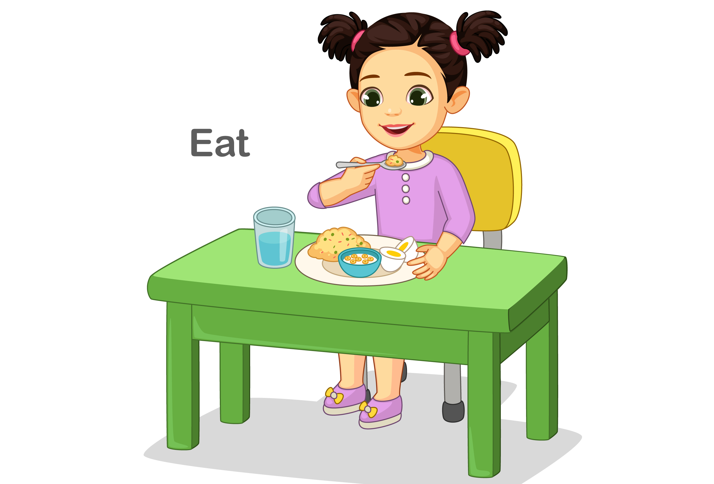Cute little girl happily eating food 1307822 Vector Art at Vecteezy
