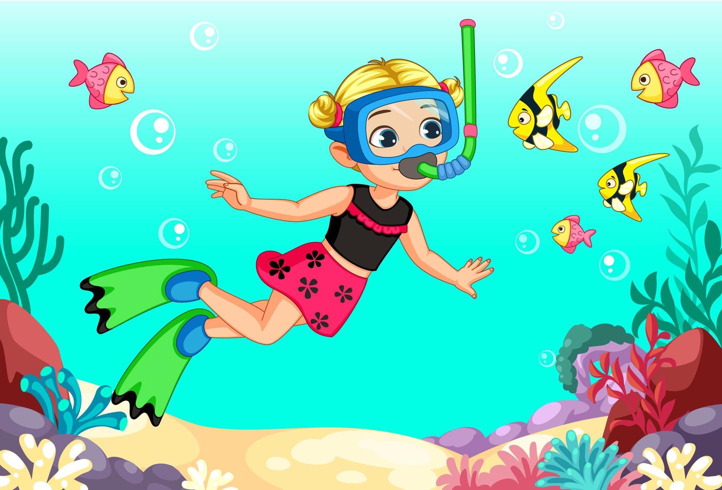 Cute little blonde girl diver vector