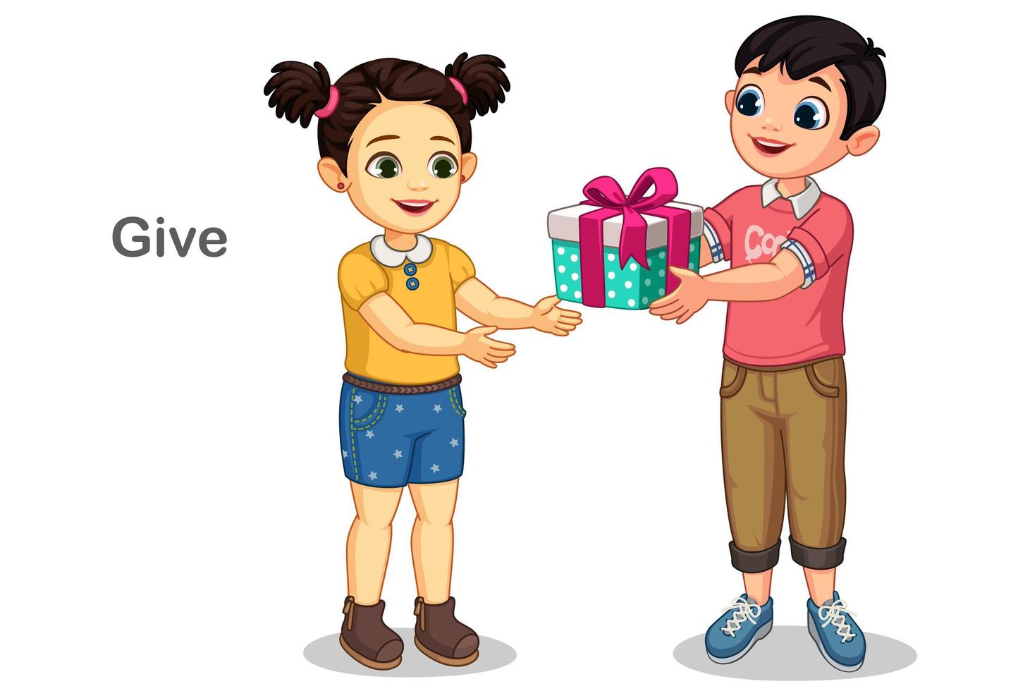 Little boy giving gift to a little girl vector