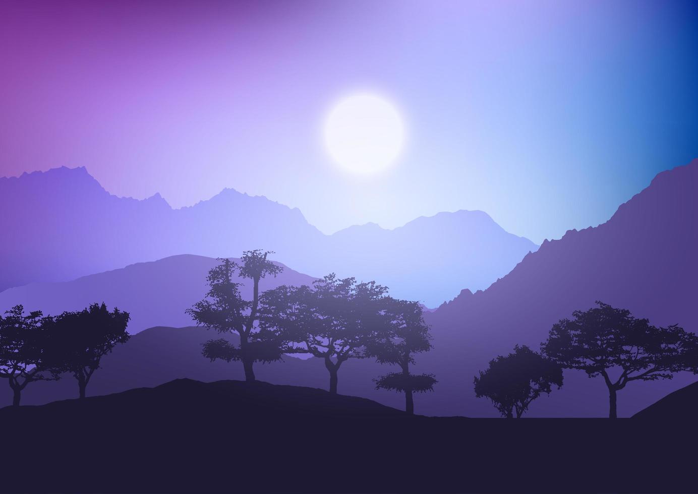 Tree landscape at sunset vector