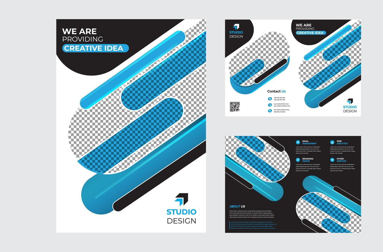 Corporate Blue Bifold Brochure Template Set  vector