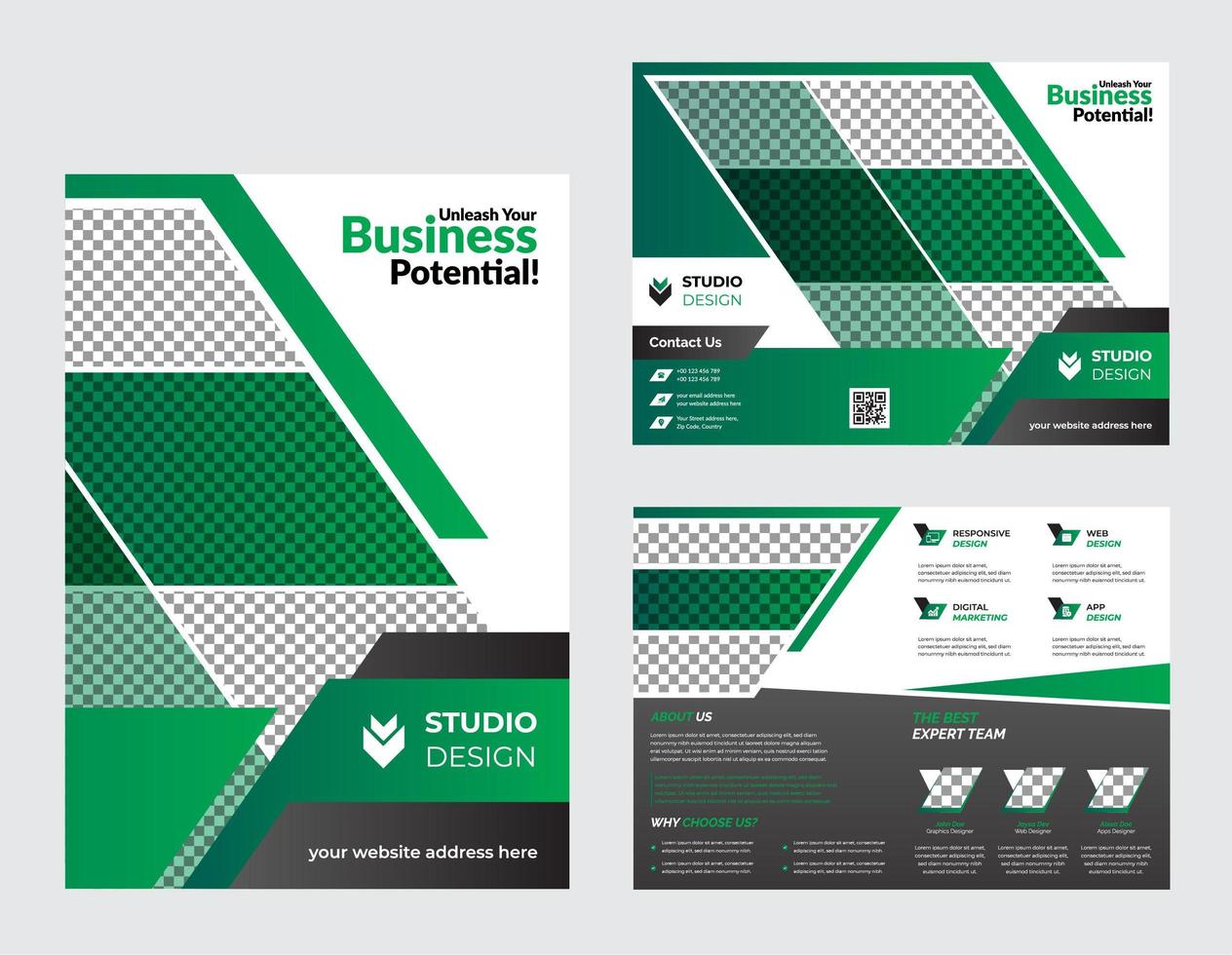 plantilla de folleto corporativo verde y blanco plegable vector