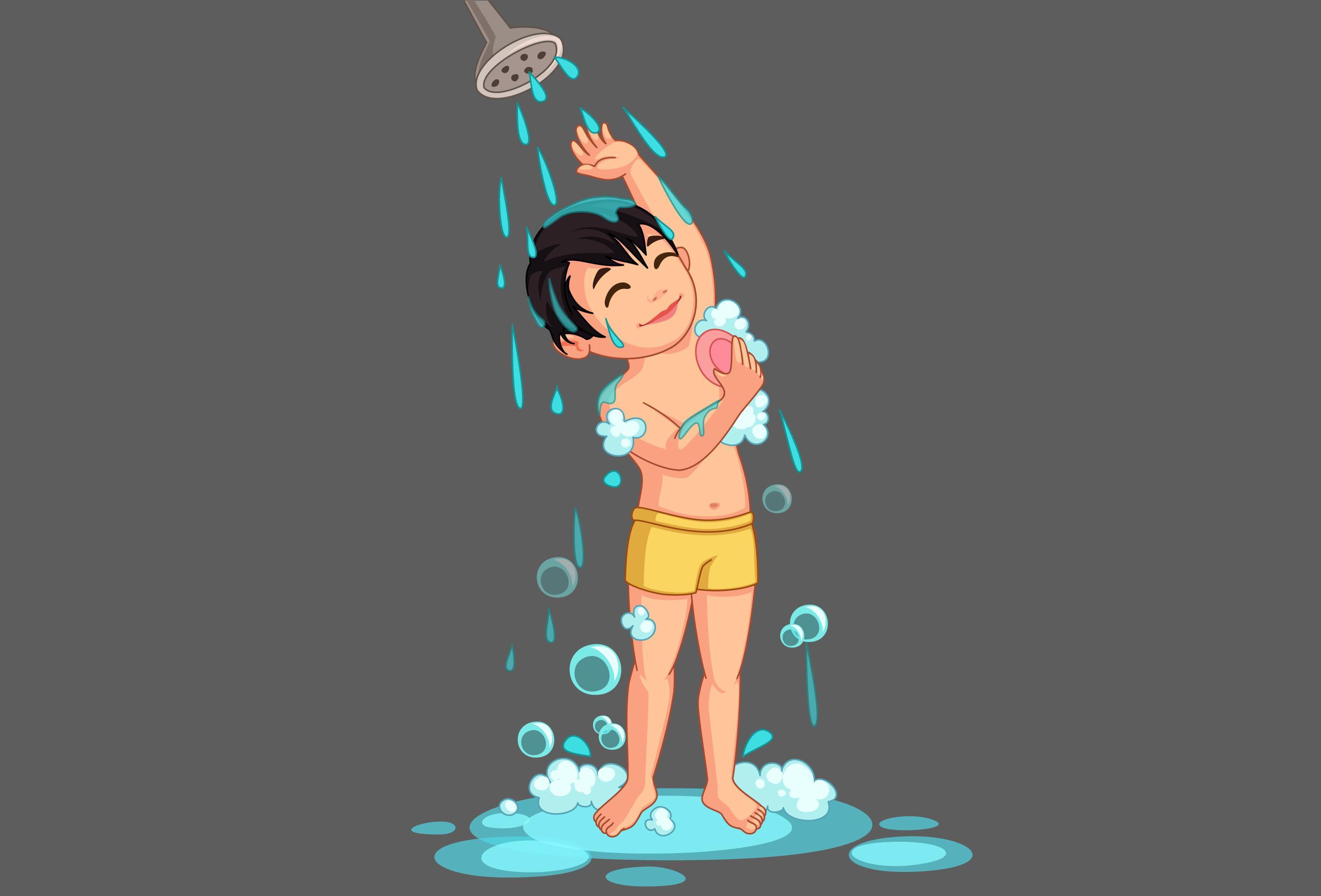 男人洗澡卡通人物平面设计图片-商业图片-正版原创图片下载购买-VEER图片库