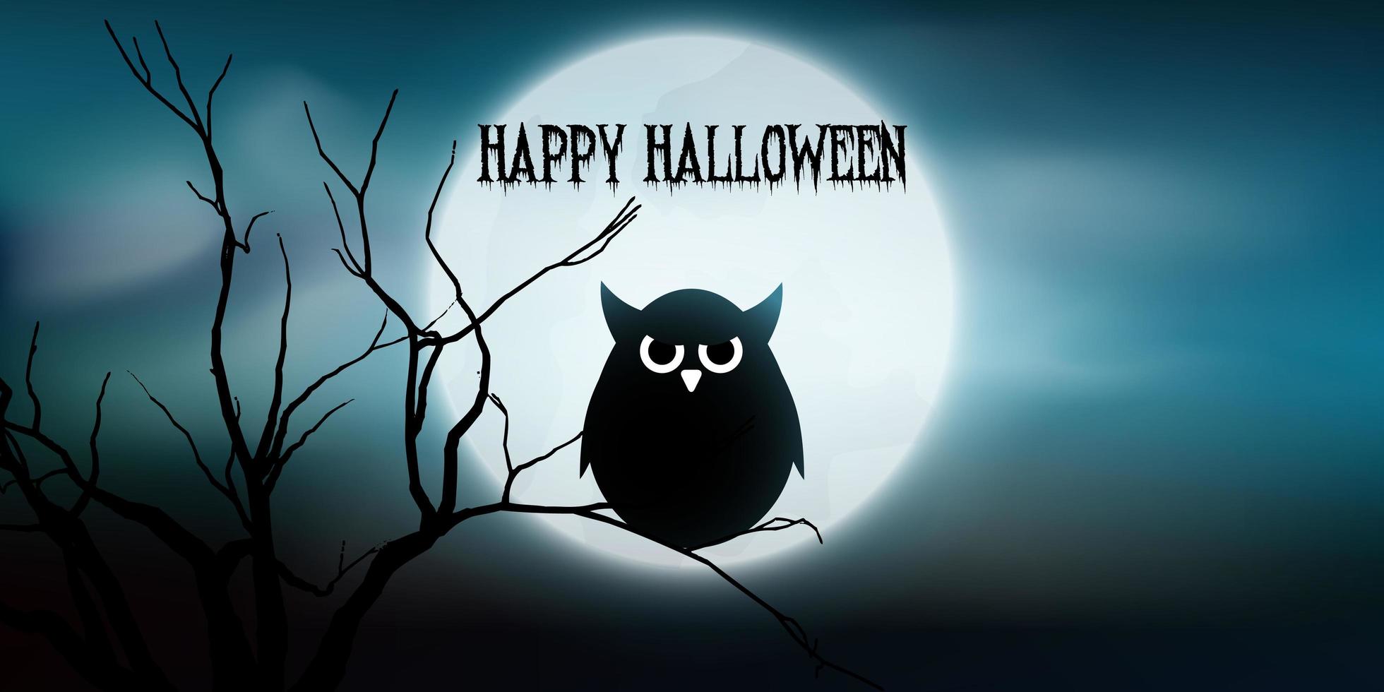 Halloween banner with owl and tree against moon vector