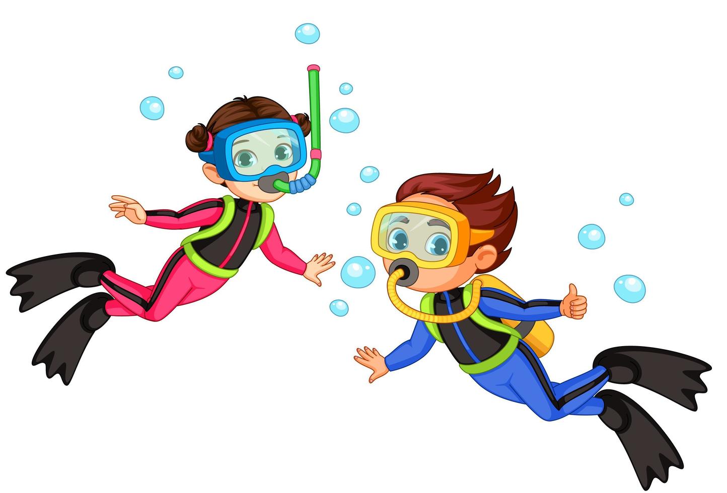 Scuba diver girl and boy vector