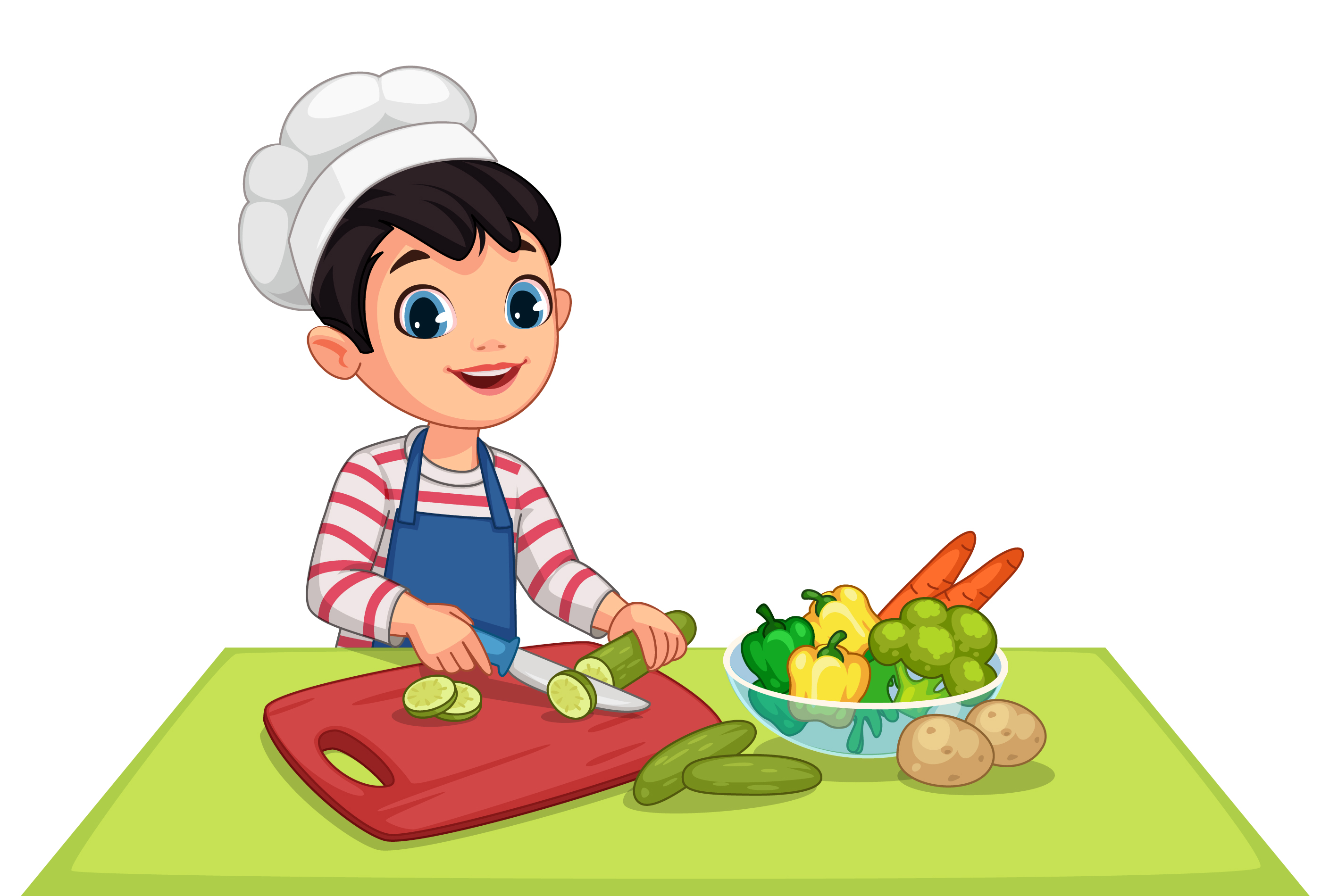 Cute Little Boy Cutting Vegetables 1307917 Vector Art At Vecteezy