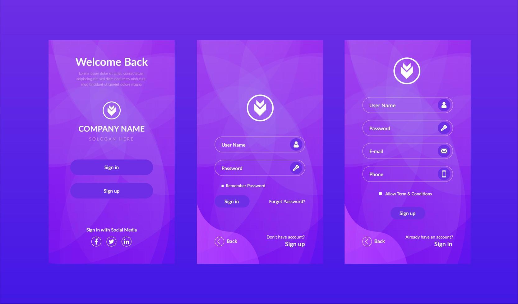 Mobile UI template kit in purple gradient design 1307922 Vector Art at ...