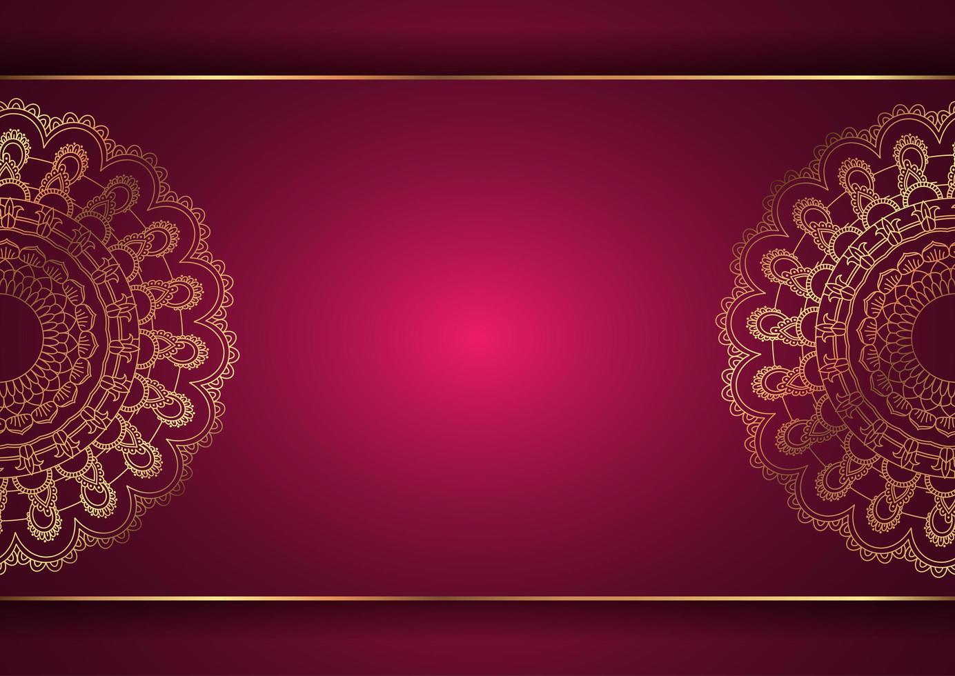 Gold decorative mandala on red background vector