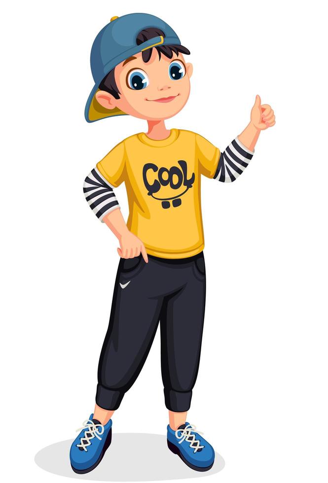 Cute boy in standing position showing thumb vector