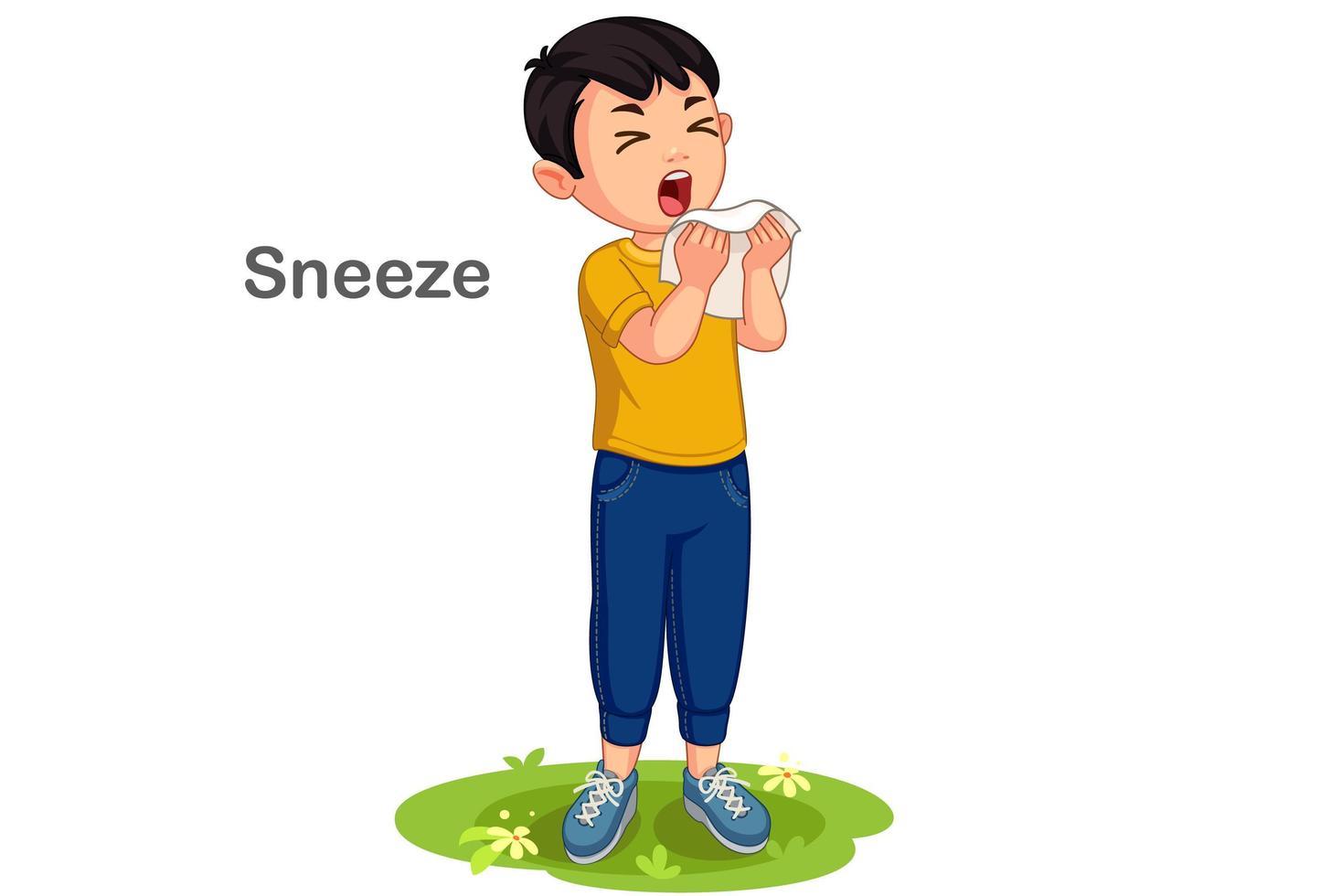 Boy sneezing cartoon vector