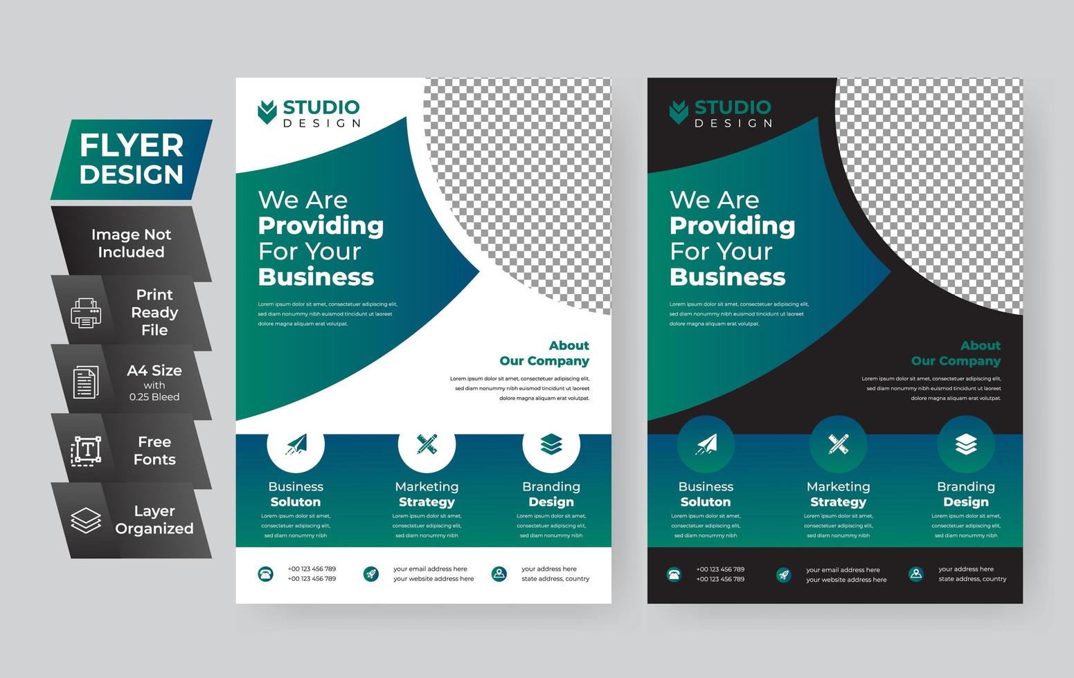 Blue Green Curve Shape Corporate Flyer Template Set  vector