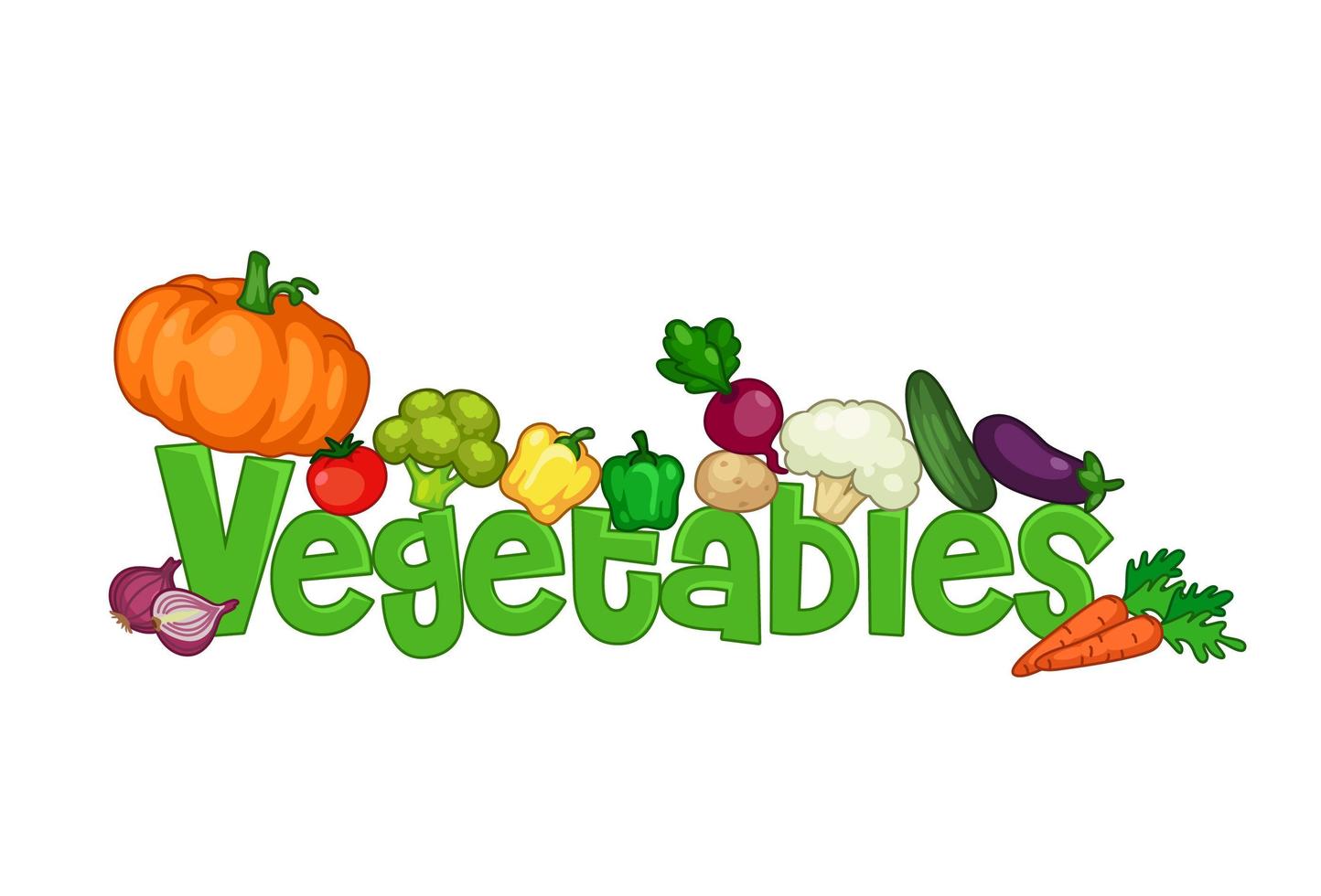 la palabra verduras rodeada de verduras vector