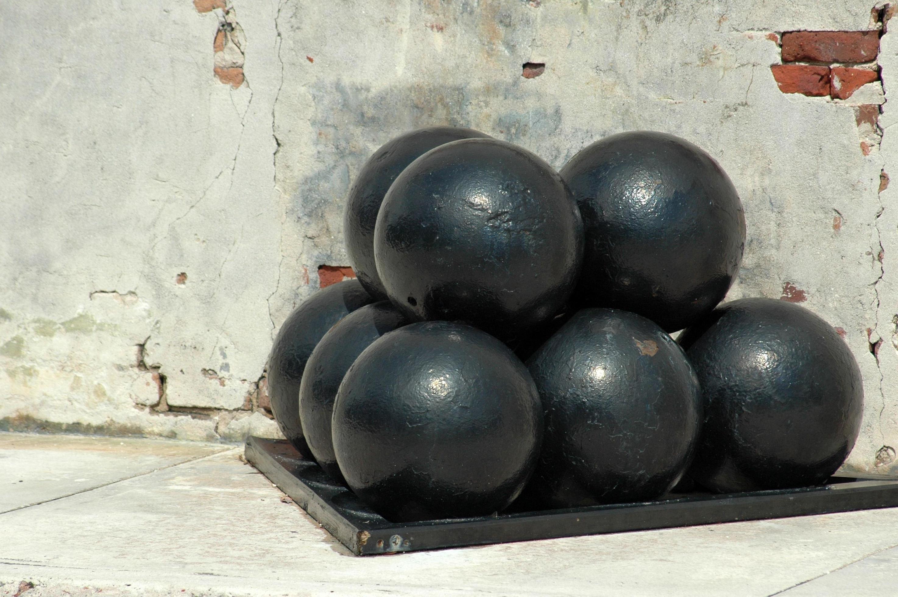 Black Cannon Balls Stock Photo
