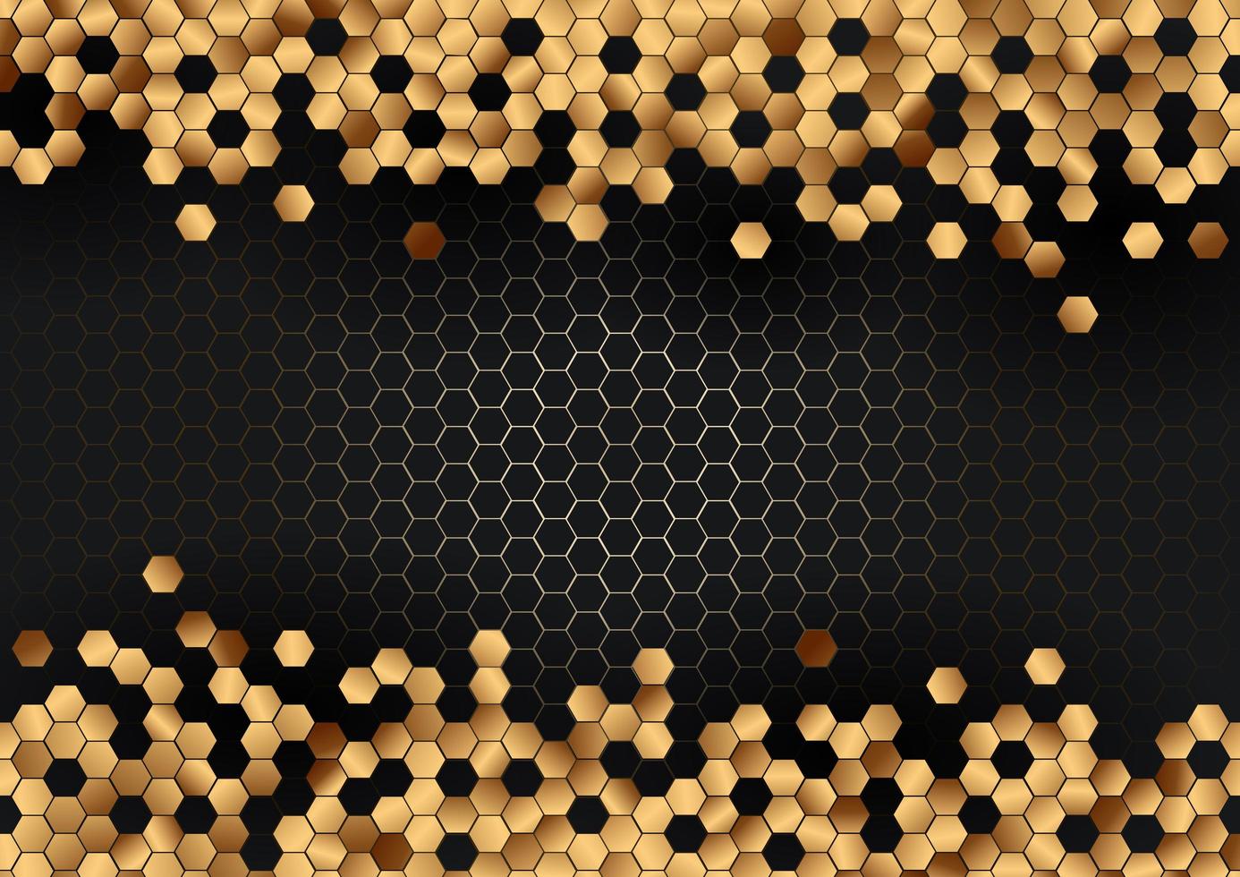Abstract gold hexagons pattern on black hexagonal background  vector