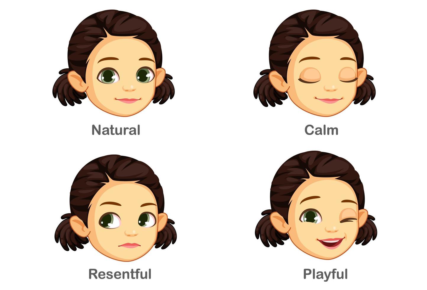 conjunto de expresiones faciales de niña vector