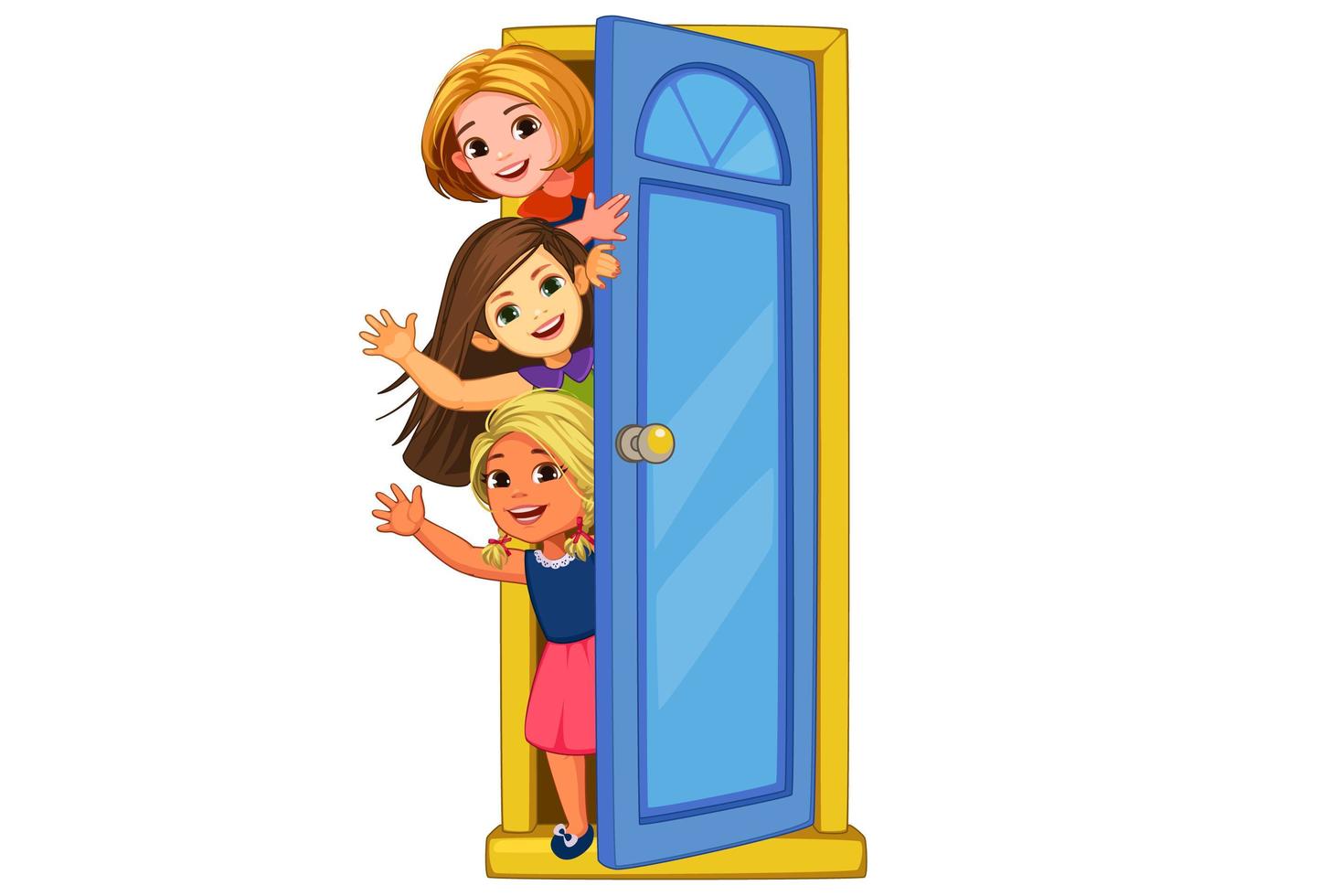 niñas asomándose por la puerta vector