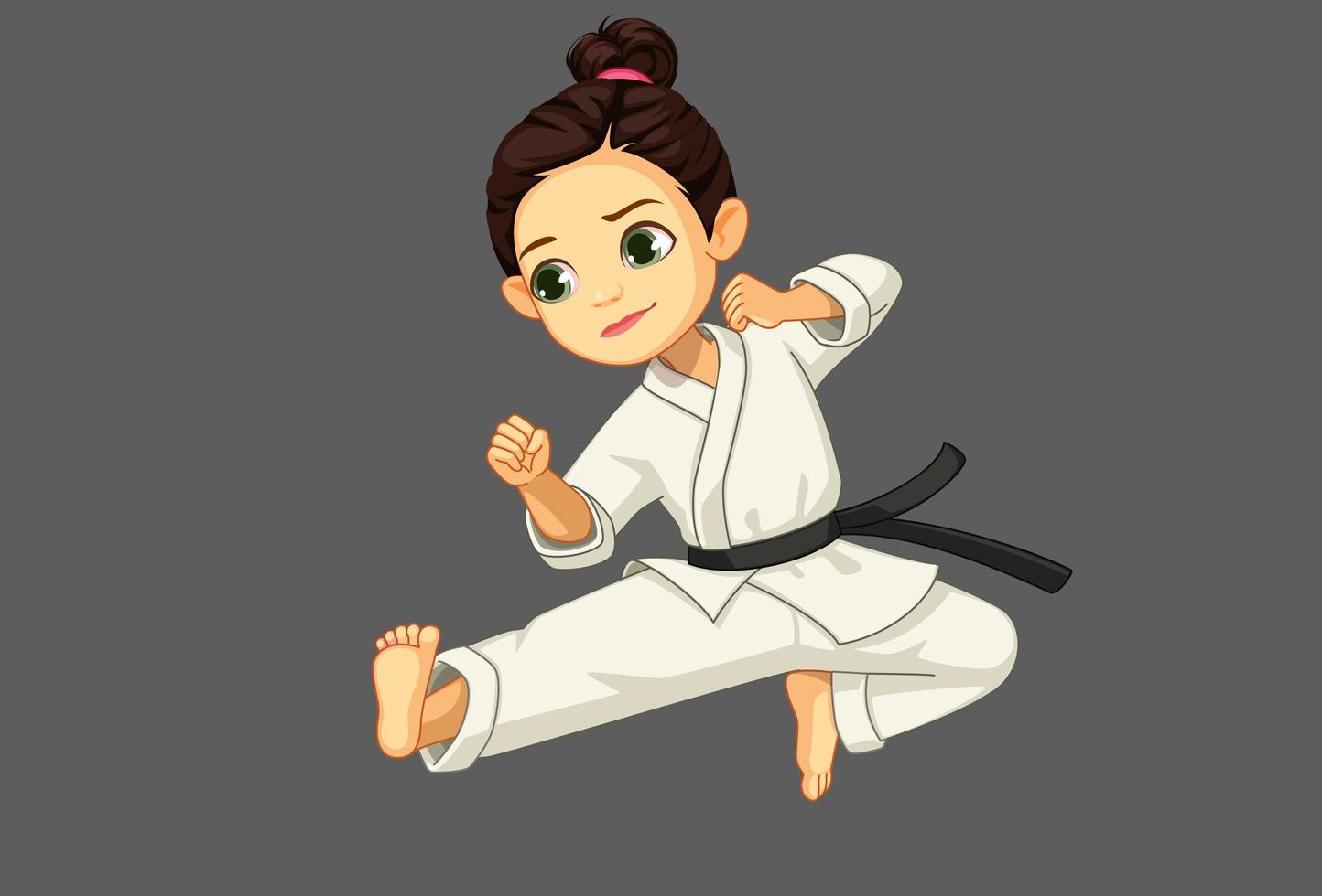 Cute little karate girl in karate pose vector