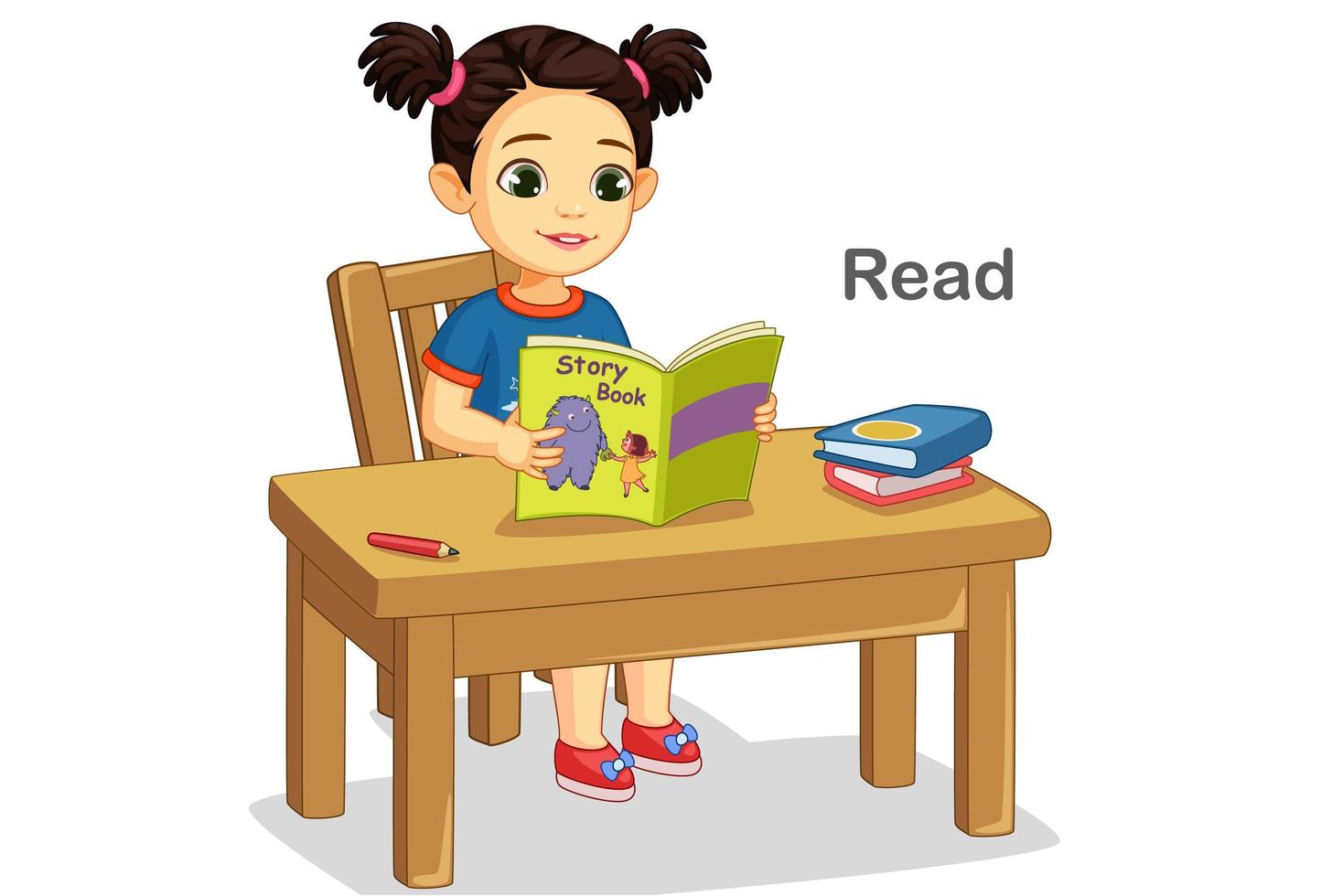 Cute little girl reading a story book vector