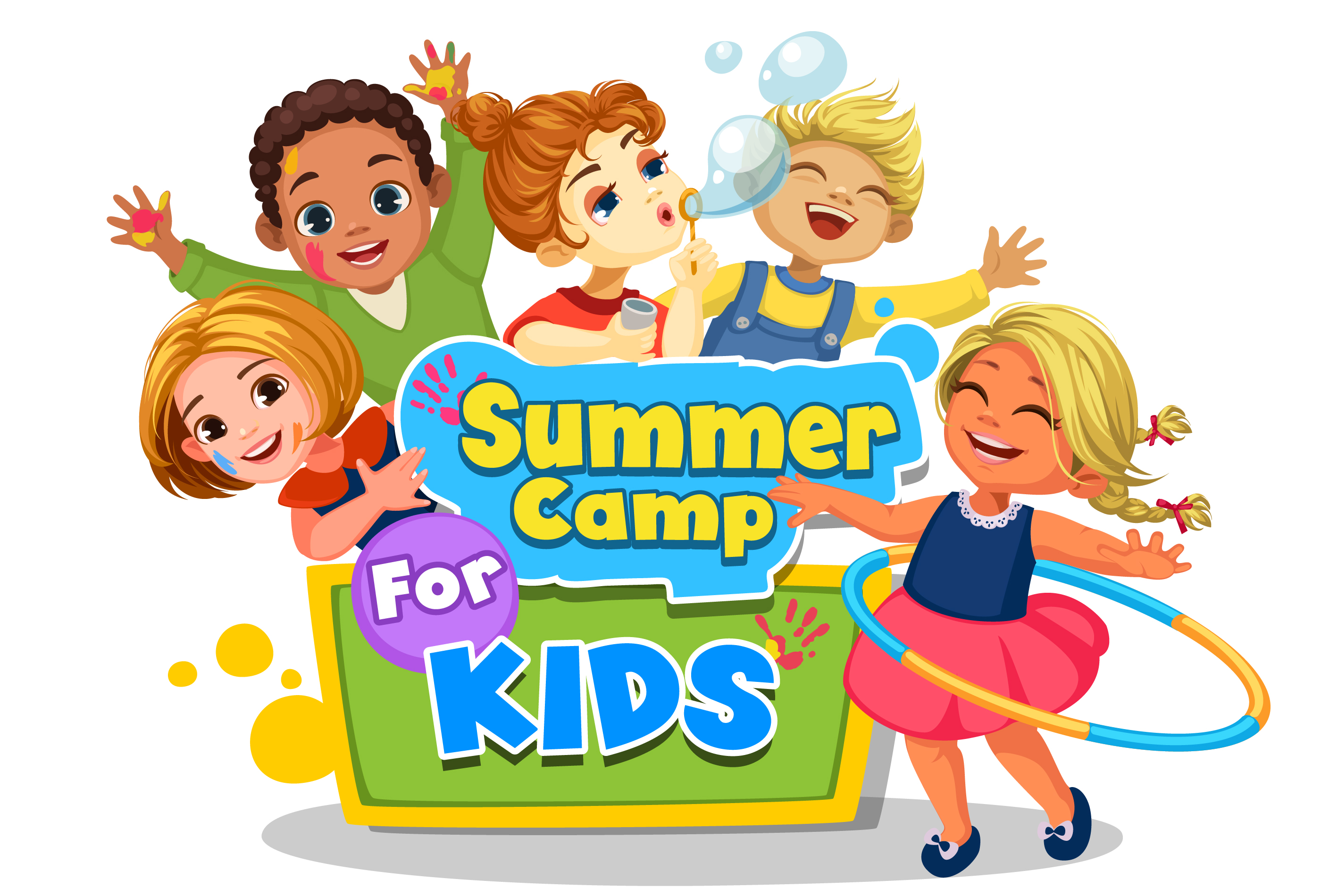 Happy kids playing around the Summer camp board 1308162 Vector Art at