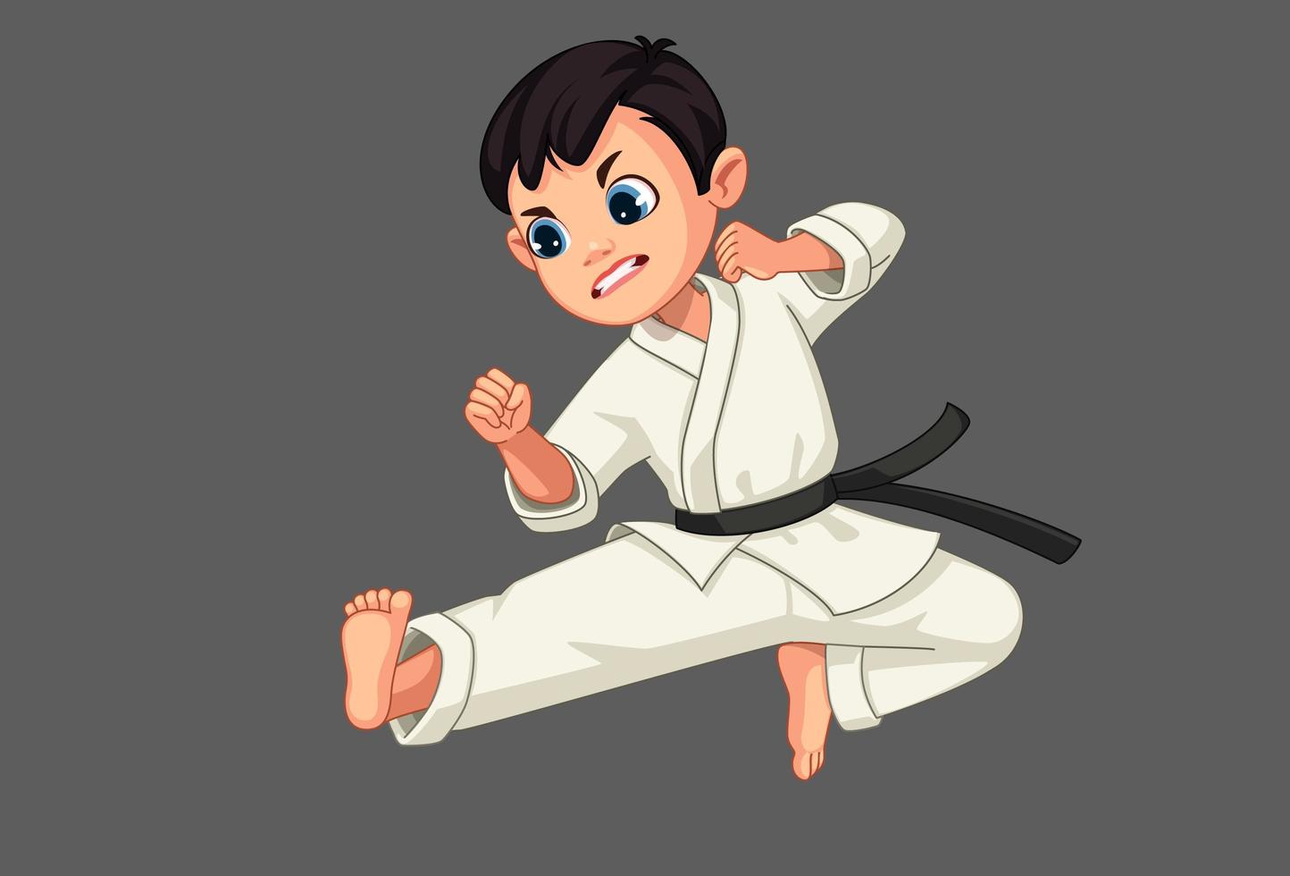 Cute little karate boy in karate pose vector