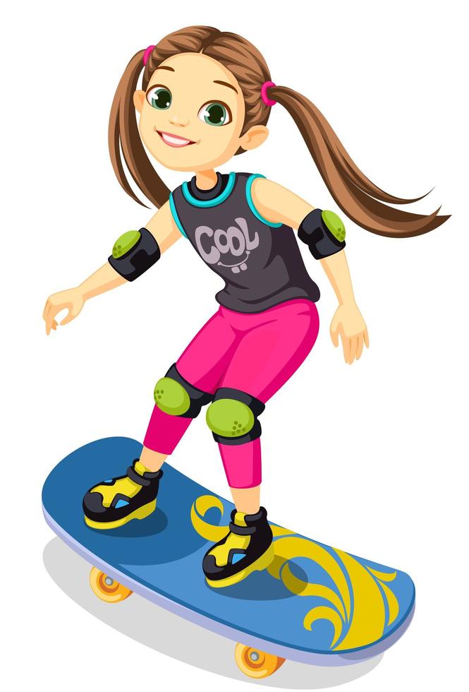 niña en una patineta vector