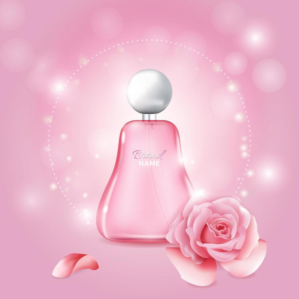 botella de perfume rosa realista vector