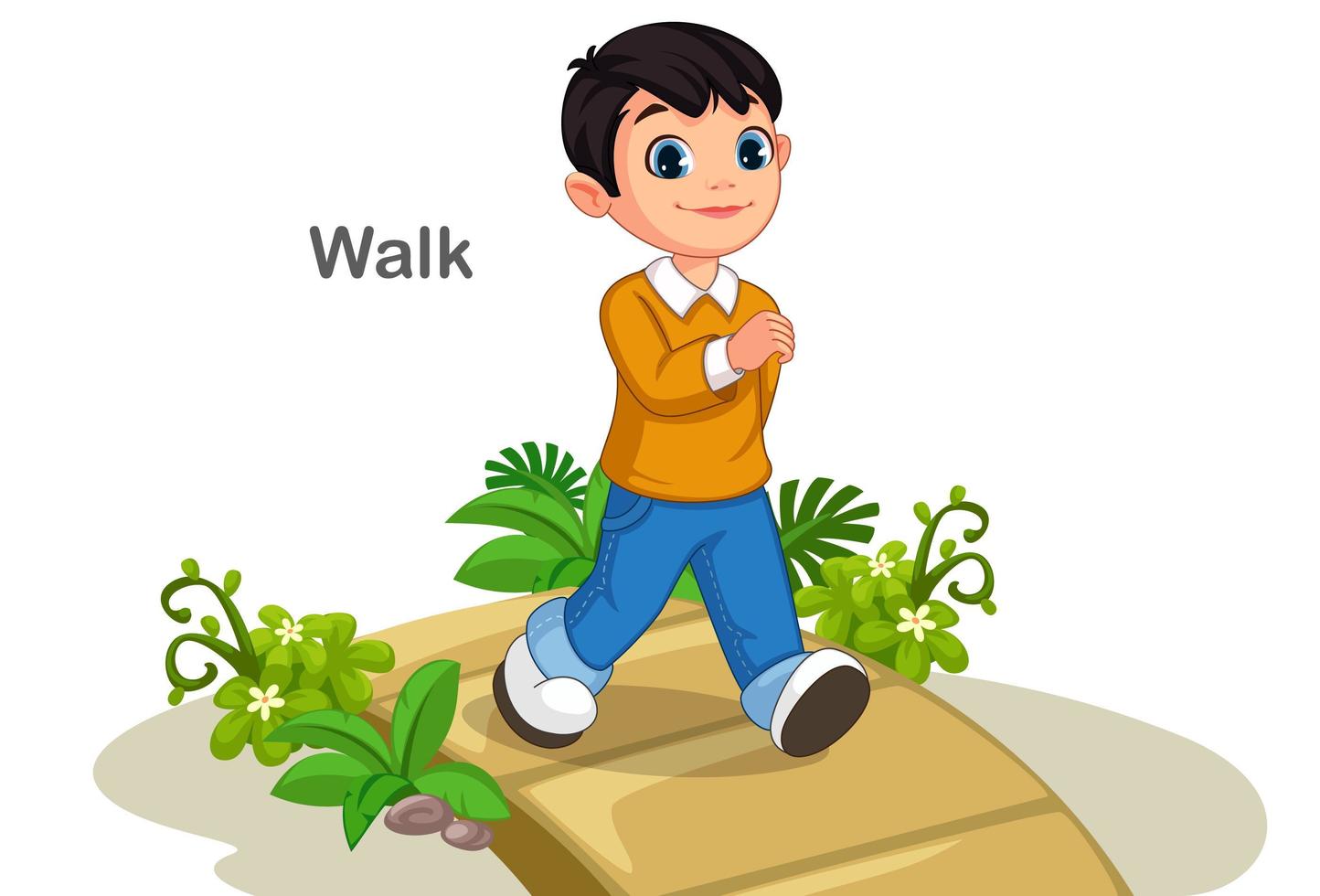 Cute boy walking on the path vector