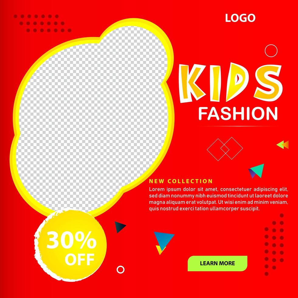 plantilla de diseño de publicación de redes sociales de moda infantil vector