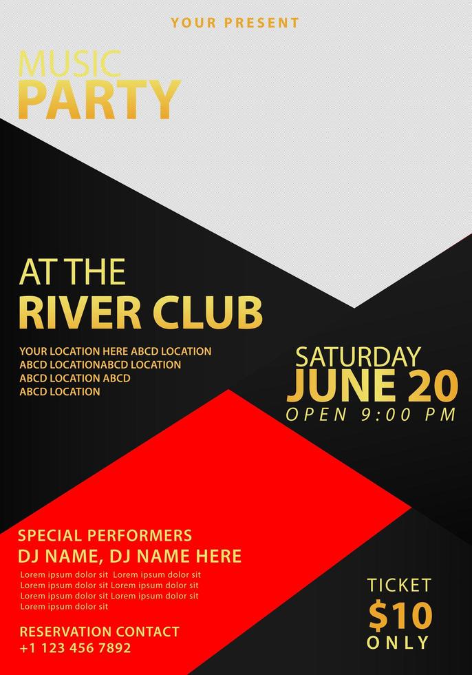 Black and red music party poster template  vector