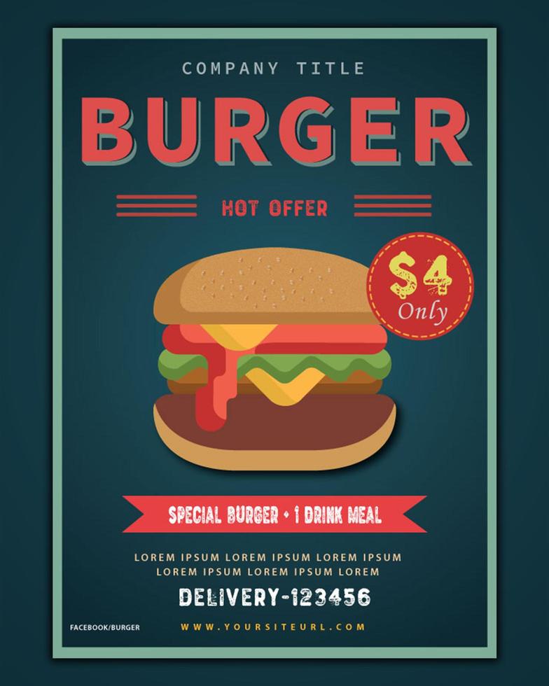 Burger fast food poster template vector