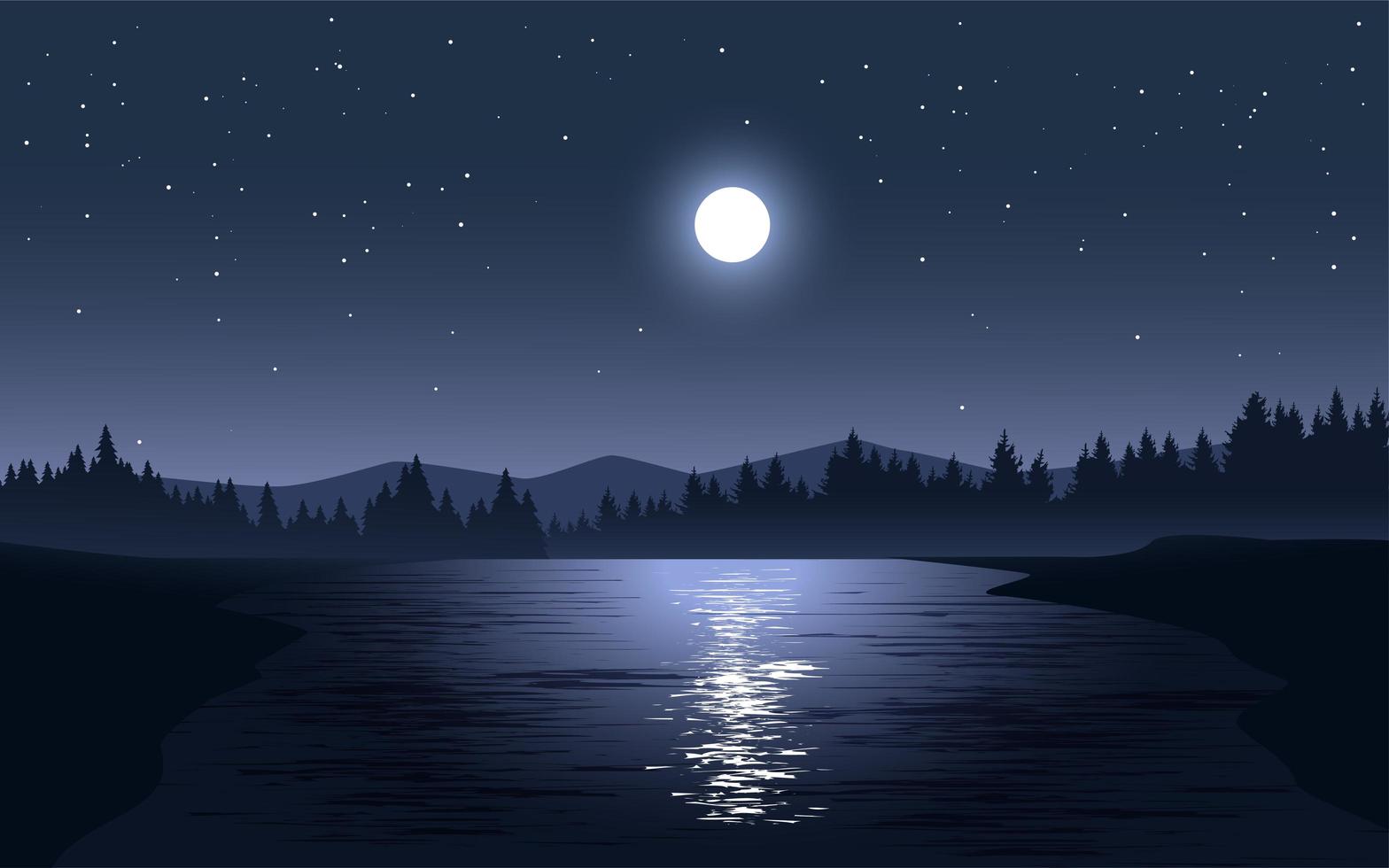 Moonlight reflecting on lake landscape  vector