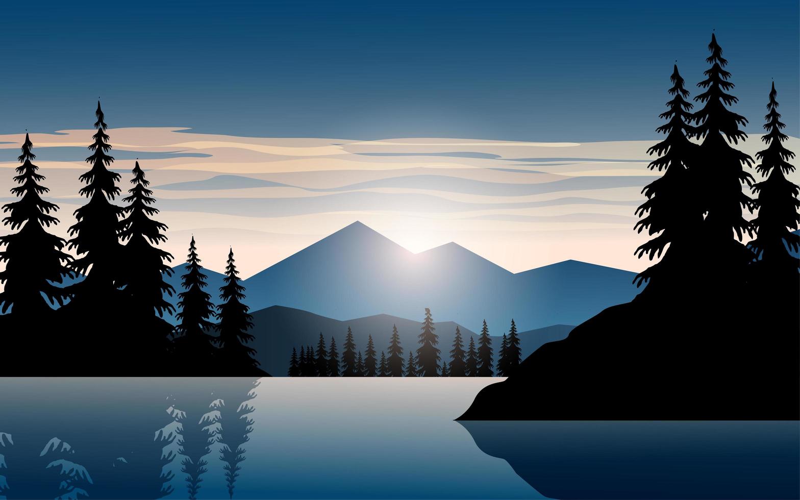 Beautiful Mountain Sunset over Water  vector