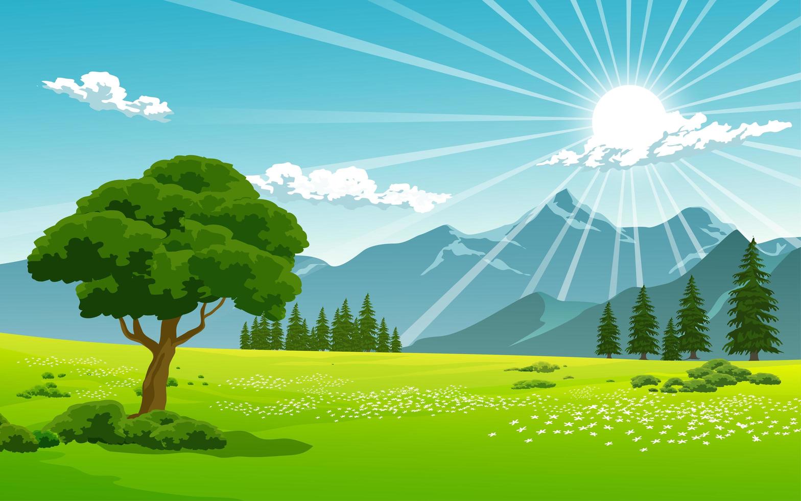 Sunrise over mountain range landscape  vector