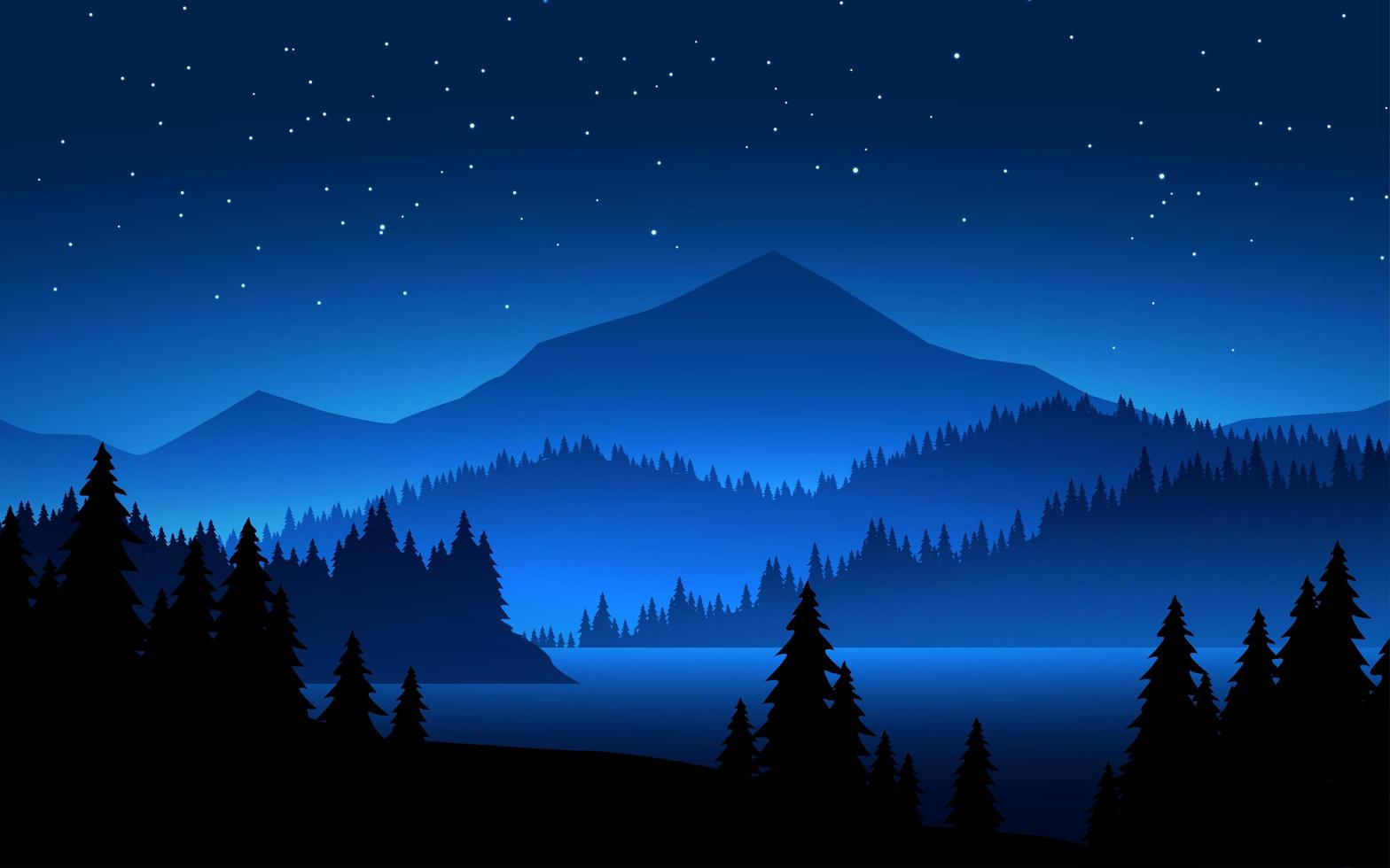 montañas en la escena del paisaje nocturno vector