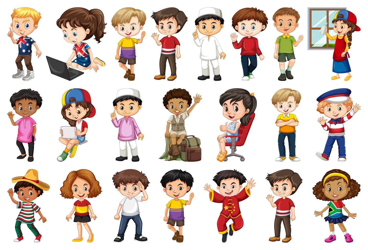 Large Set of Children Doing Different Activities vector