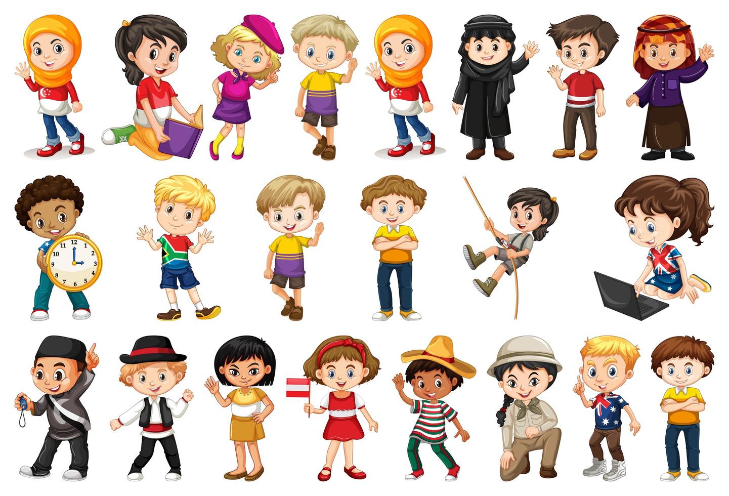 Large Set of Children Doing Different Activities vector
