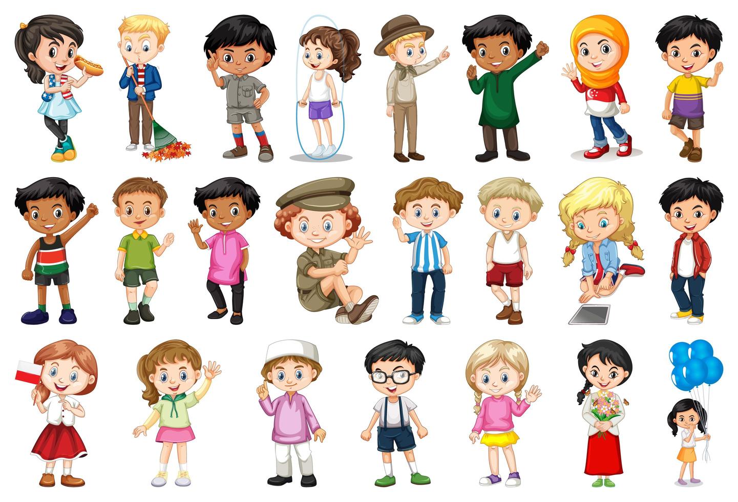 Large Set of Children Doing Different Activities vector